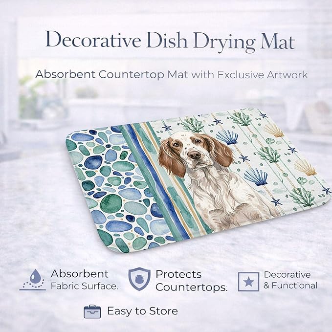 Caroline's Treasures Liver Belton English Setter Coastal Sea Glass Dish Drying Mat Absorbent Dish Drying Mat Pad for Kitchen Counter Dish Drainer Mat for Countertop 14 x 21 Multicolor
