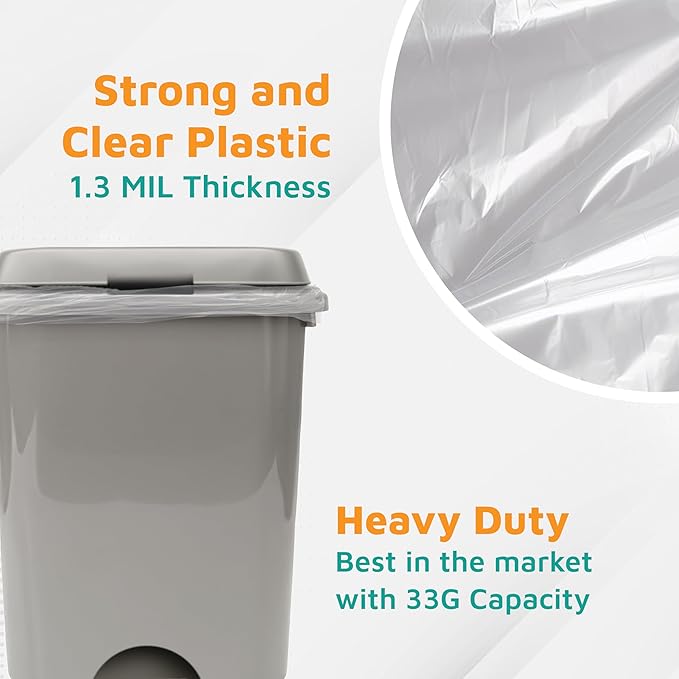 PlasticMill Heavy Duty Trash Bags - Clear Garbage Bags - Plastic Trash Bags - Tall Trash Bags Trash Can Liners - 33-Gallon Large Kitchen Trash Bags 1.3 Mil 33x39 (50-Count)