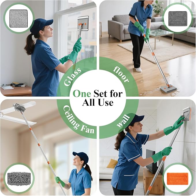 Ceiling Fan Cleaner Duster - 79 Extension Pole &amp Dual Brush Heads Baseboard Cleaner Tool with Handle 4-in-1 Reusable Fan Blade Cleaner Ceiling Fan Duster for Fan Blades Baseboards Corners