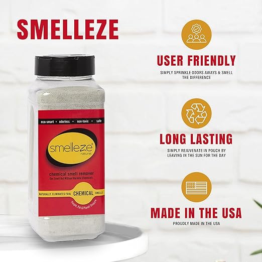 SMELLEZE Natural Chemical Odor Eliminator Powder Chemical Smell Remover for Houses Furniture Cars Offices &amp Businesses 2 lb. Powder