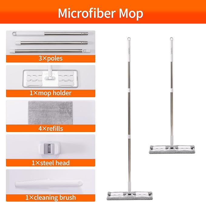 Premium 360° Microfiber Wet Mop for Floor Cleaning 4 Heavy Duty Reusable Microfiber Pads Adjustable Height and Sturdy Steel Hardware Vinyl Tile Laminate and Hardwood Floor Mop Cleaner