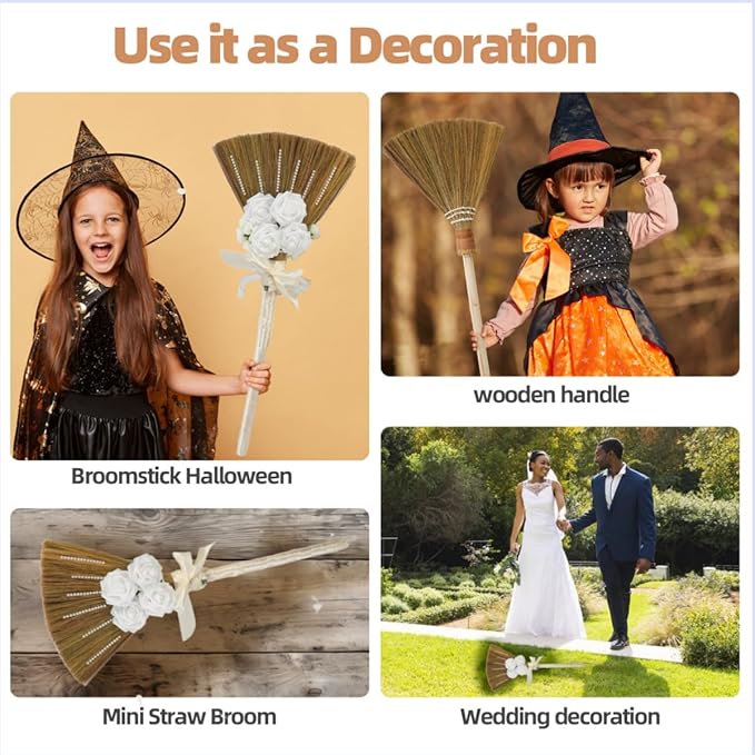 Wedding Broom for Jumping Ceremony Decorative Broomstick DIY with Ribbons Artificial Roses &amp Sticky Pearl African American Jumping The Broom for Wedding