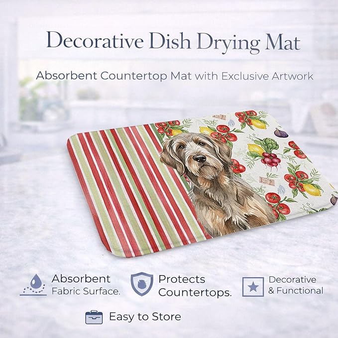 Caroline's Treasures Grizzle and Tan Otterhound Vegetables Dish Drying Mat Absorbent Dish Drying Mat Pad for Kitchen Counter Dish Drainer Mat for Countertop 14 x 21 Multicolor