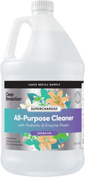Clean Revolution SuperCharged All Purpose Cleaner Refill with Smart Probiotic + Enzyme Complex Multi-Surface Kitchen Bathroom &amp Floor Cleaner Spring Air 128 Fl Oz