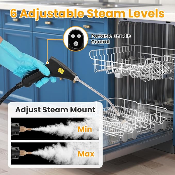 Handheld Steam Cleaner 1500W High Temp &amp Pressure Fast Heat 6 Adjustable Steam Levels 1200ML Large Tank Dual Control with Digital Display 11-in-1 Cleaning Kit for Home Kitchen Car Floors