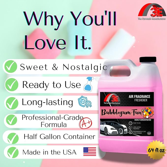 Bubblegum Fun Premium Air Freshener &amp Odor Eliminator – Long-Lasting Premium Scent Half Gallon (64 oz) Car Home Office Pet Bathroom Smoke Trash Odors Made in the USA