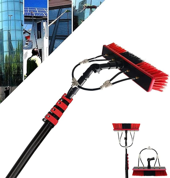 24FT Solar Panel Cleaning Brush with Water Fed Window Cleaning Pole Professional Window Cleaner Tool with 20m Water Supply Hose and Soap Dispenser
