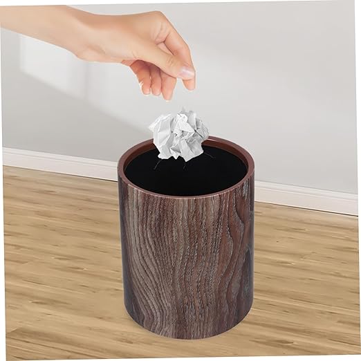 Imitation Wood Grain Capacity Trash Can for Home and Office Versatile Wastebasket for Bathroom Kitchen and Utility Room Lightweight and Easy to Clean Rubbish Bin