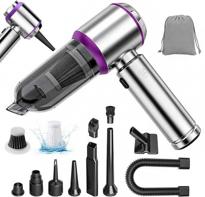 Handheld Car Vacuum Cordless 22000PA Strong Suction Mini Vacuum Cleaner with 100000 RPM Brushless Motor 4-in-1 Portable Vacuum for Car Detailing Camping Home &amp Gift Silver Purple
