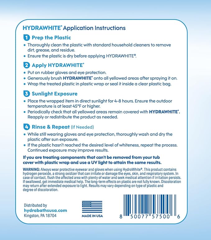 HydraWhite Plastic Restorer Spray for Yellowed Whirlpool Bath Jets 16 FL OZ