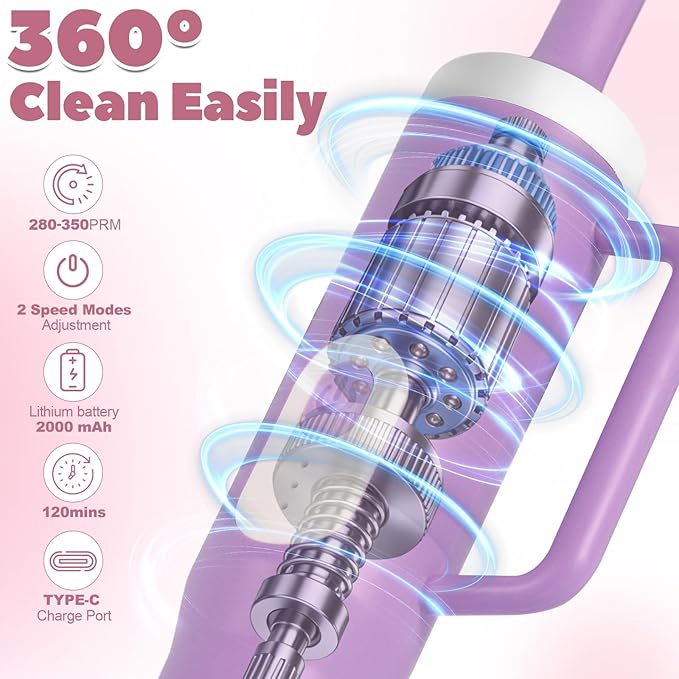 Electric Water Bottle Brush and Straw Cleaner Brush Long Handle Bottle Cleaner Brush 2 in 1 Bottle Cleaning Brush for Sports Bottles Baby Bottles Mugs StrawsStanley Cup