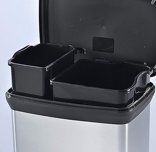 Curver Metal Effect 70% Recycled Kitchen Accessories 30L Duo Recycling Pedal Touch Deco Bin Silver