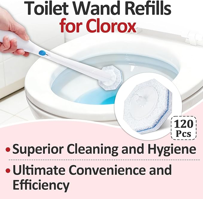 120 Pcs Toilet Wand Refills for Clorox ToiletWand System Disposable Brush Heads with Dense Fibers for Deep Toilet Bowl Cleaning