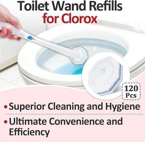 120 Pcs Toilet Wand Refills for Clorox ToiletWand System Disposable Brush Heads with Dense Fibers for Deep Toilet Bowl Cleaning