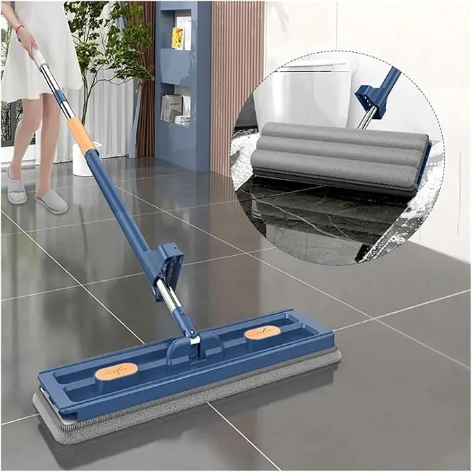 Large Flat Mop Self-contained Slide Microfiber Floor Wet and Dry for Cleaning Floors Home Tools(Blue mop 2 rag)