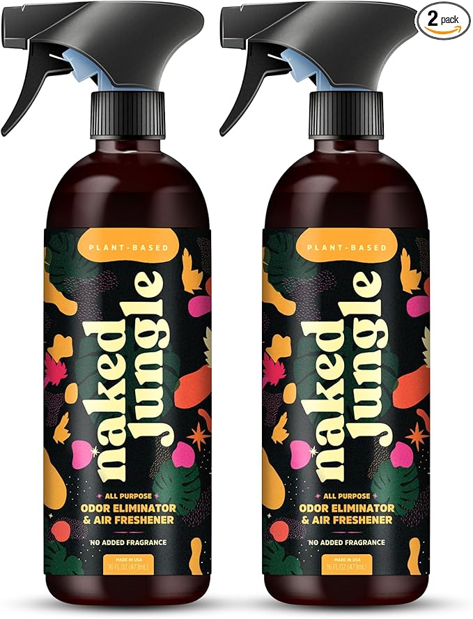 Naked Jungle Premium Plant-Based Odor Eliminator for Strong Odors Air Freshener Spray Non Toxic Air Fresheners For Home Room Deodorizer No Added Fragrances (16oz 24oz &amp 32oz)