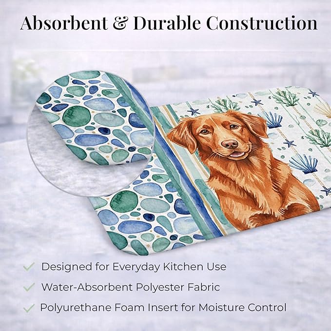 Caroline's Treasures Copper Nova Scotia Duck Tolling Retriever Coastal Sea Glass Dish Drying Mat Absorbent Dish Drying Mat Pad for Kitchen Counter Dish Drainer Mat for Countertop 14 x 21 Multicolor