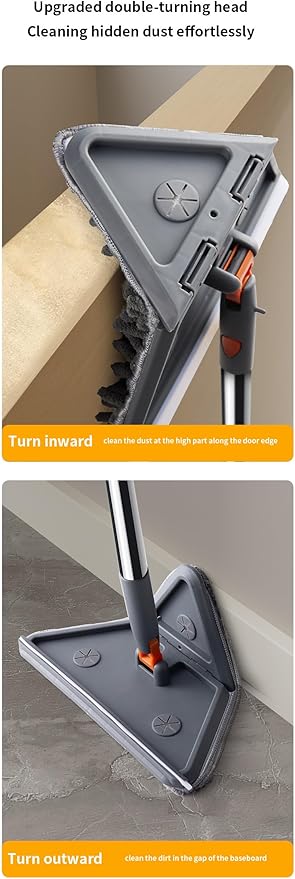 Wall Cleaner Mop with Long 81 HandleBaseboard Cleaner Tool with Handle180° Folding Ceiling Tool Duster with Squeegee360 Rotatable Wall Mop (Triangular mop Set)