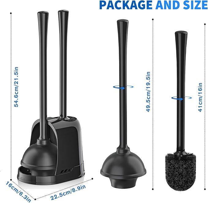 Toilet Plunger and Brush2 Pack Bowl Brush and Heavy Duty Toilet Plunger Set with Ventilated Holder 2-in-1 Toilet Brush and Plunger Combo for 5.3-inch Toilet Drain Bathroom Cleaning