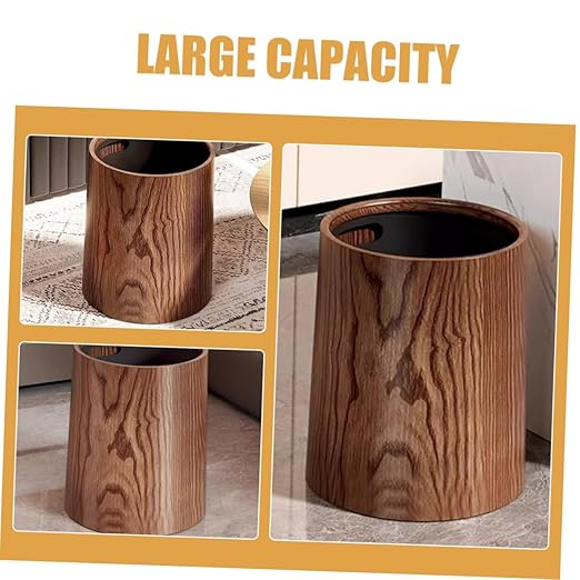 Large Capacity Vintage Imitation Wood Grain Trash Can Round Lightweight Wastebasket for Home Kitchen Bathroom Office Household Garbage Bin for Efficient Waste Management