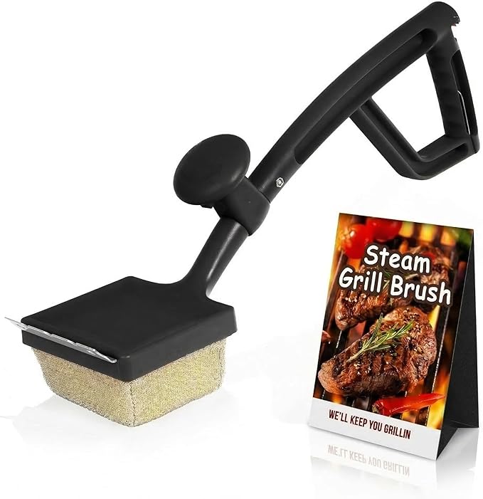 Grill Brush Bristle Free with Aramid Fiber - 600°F Heat Resistant Steam Cleaning Brush Dual Handle BBQ Grill Cleaning Brush with Scraper Replaceable Head for Outdoor Grill Weber Traeger Grates