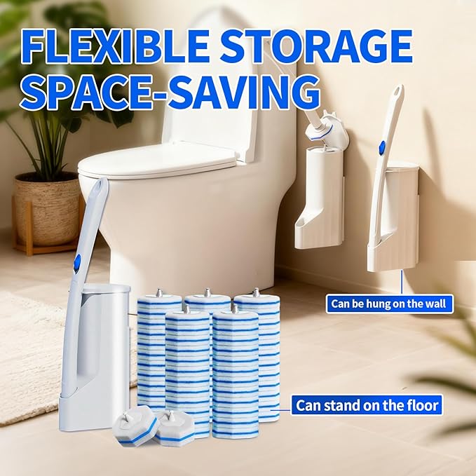 Disposable Toilet Brush Set with 60 Replacement Heads Toilet Cleaning Replacement Pads Starter Kit with Storage Case for Deep Cleaning and Hygienic Bathroom Maintenance