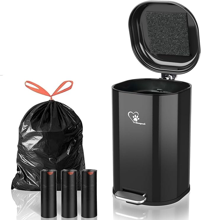 Dog Poop Trash Can Outsides 18L/4.76 Gal Portable Waste Bin with Lid and Removable Inner Odor Control for Indoor Outdoor Dog Waste Station for Bathroom &ampKitchen -45 Waste Bags