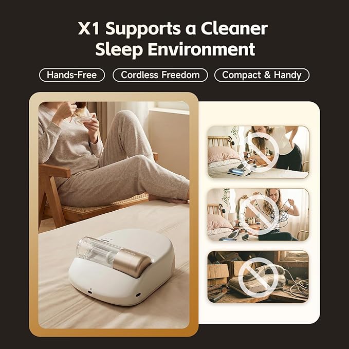 X1 Robot Bed Vacuum Automatic Mattress Vacuum Cleaner with Intelligent Path Planning UV-C Light HEPA Filter One-Click 100% Dust &amp Pet Hair Removal for Bed Mattress Sofa Carpet