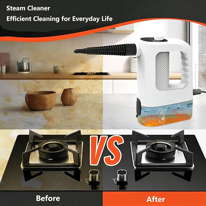 Handheld Steam Cleaner 15s Instant Heat 400ML Tank Portable Steamer for Grout Floor Couch Furniture Kitchen Lockable Refill Anytime