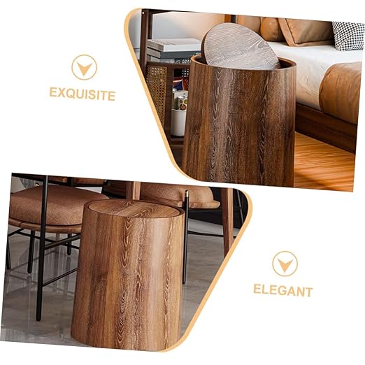 Happyyami Imitation Wood Grain Trash Can Swing Lid Multipurpose Wastebasket for Home Office Bathroom Bedroom and Kitchen Stylish and Functional Design