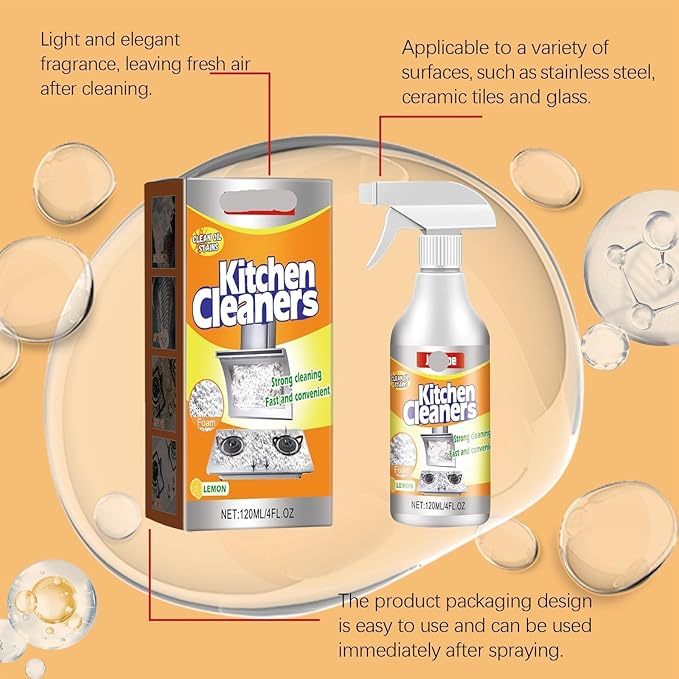 Kitchen Foam Cleaner - Removes Stubborn Grease &amp Oil Prevents Mineral Deposits For Stoves &amp Range Hoods(2PCS)