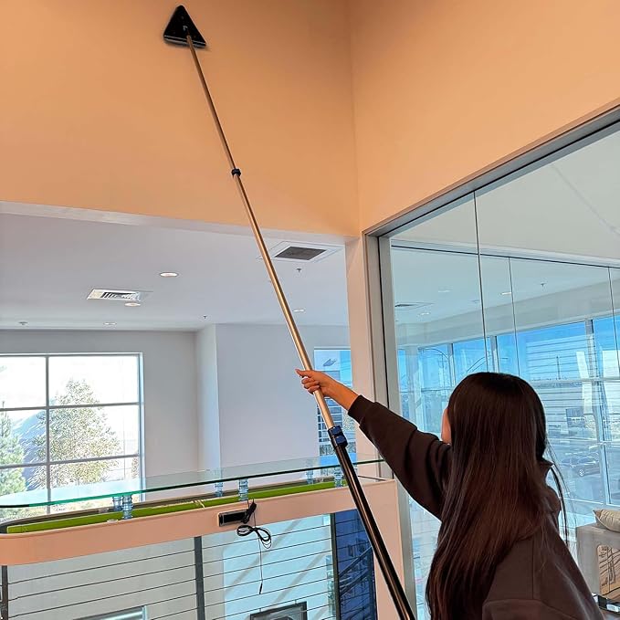 25 Foot Painted Wall Cleaner Mop with 18 Ft Heavy Duty Extension Pole 3-in-1 High Ceiling Cleaning Tool with 4 Microfiber Chenille Pad Cobweb Duster Fan Baseboard Window Squeegee Kit (18ft)