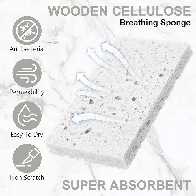Zhengmy 100 Pieces Sponges Kitchen Compressed Sponges Bulk Natural Dish Sponge Compressed Wood Pulp Cleaning Sponge Without Scratching for Kitchen Bathroom 3.9 x 2.4 x 0.12 Inch (White)