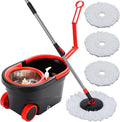 Spin Mop and Bucket with Wringer Set on Wheels 360° Spinning Mop Bucket System with 3 Microfiber Mop Replacement Heads and 61 Stainless Steel Adjustable Handle for Floor Cleaning (25QT)