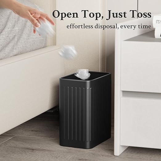 TrashAid Small Bathroom Trash Can 2.1 Gallon Black Bathroom Garbage Can Stainless Steel Waste Basket for Office Under Desk Bedroom Rv Matte Black