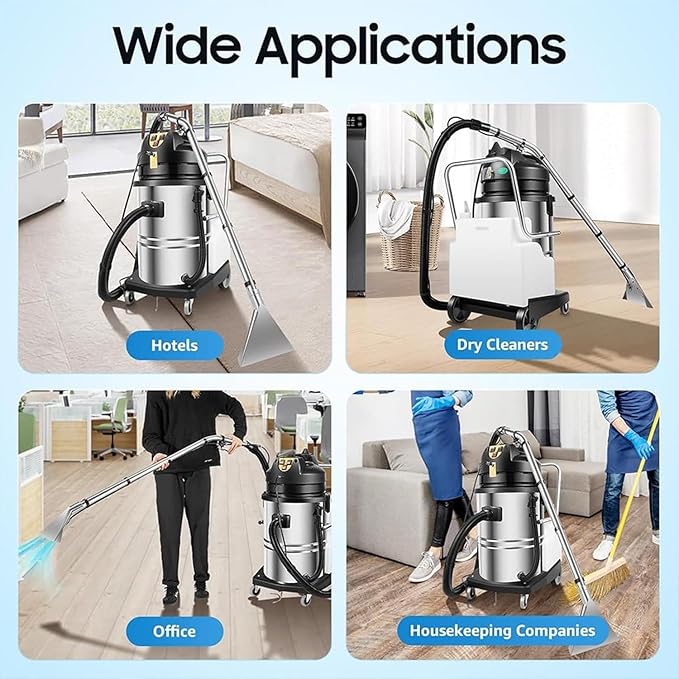 Carpet Cleaner Machine Deep Cleaner Commercial Carpet Cleaning Machine with Water Vacuuming Head&ampRound Brush Portable Wet Dry Curtain Fabric Dust Cleaner for Hotels Guest Houses 60L