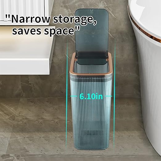 Transparent Trash Can Bathroom Trash Cans with Lids 2.6 Gallon Garbage Can for Bedroom Office Plastic Slim Waste Basket with Press Top Lid 10L Clear Trash Bin for Home Kitchen (Blue)