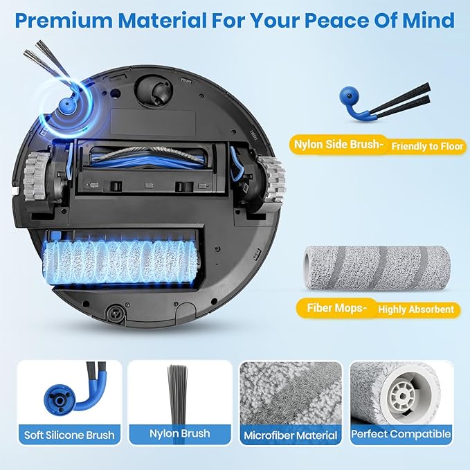 X11 Replacement Parts for Ecovacs Deebot X11 OmniCyclone X11 Pro Omni X11 Pro X11 Vacuum Robotic Parts with 2 Roller Brush4 Mop4 HEAP6 Side Brushes1 Screwdriver1 Clean Brush