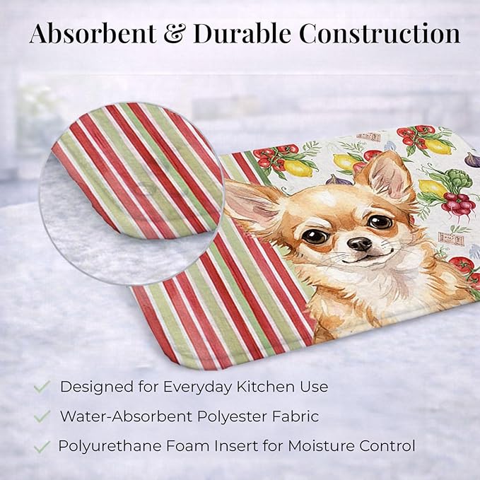 Caroline's Treasures Fawn Chihuahua Vegetables Dish Drying Mat Absorbent Dish Drying Mat Pad for Kitchen Counter Dish Drainer Mat for Countertop 14 x 21 Multicolor
