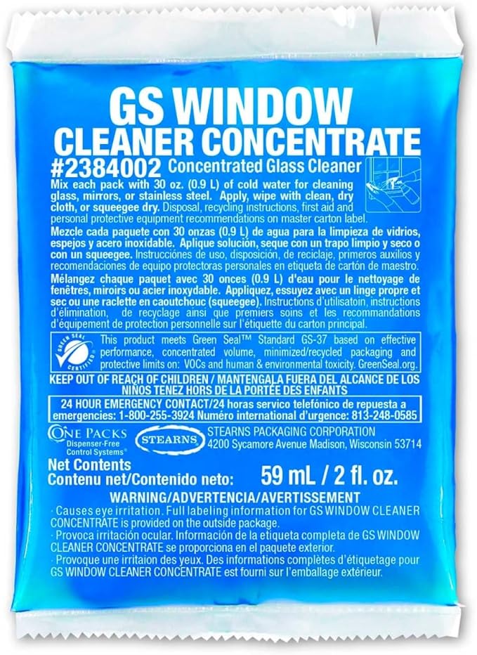 Stearns GS Window Cleaner Concentrate - 2 oz Packs 48 Packs/Case - 2384002