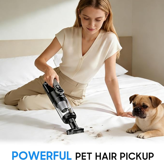 Cordless Handheld Car Vacuum Cleaner for Car Interior Strong Suction Portable Vacuum for Pet Hair &amp Quick Home Cleaning Rechargeable with LED Light &amp Attachments