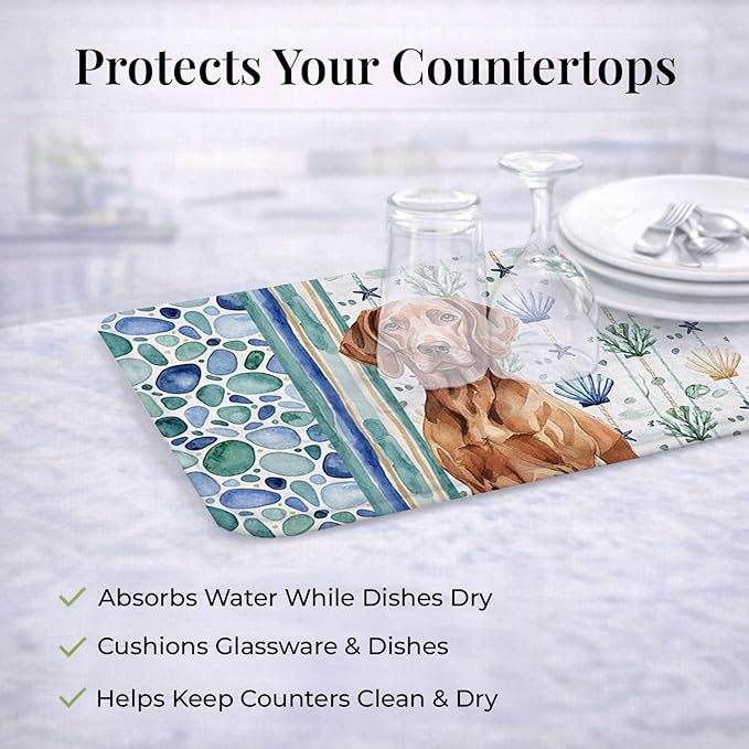 Caroline's Treasures Liver Pointer Coastal Sea Glass Dish Drying Mat Absorbent Dish Drying Mat Pad for Kitchen Counter Dish Drainer Mat for Countertop 14 x 21 Multicolor