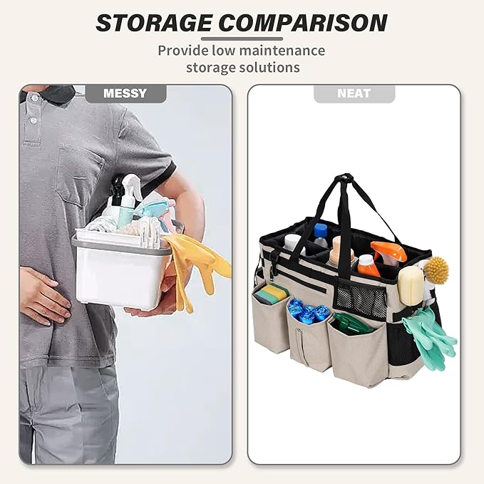 Wearable Cleaning Caddy Bag for Cleaning SuppliesLarge Capacity Cleaning Organizer White