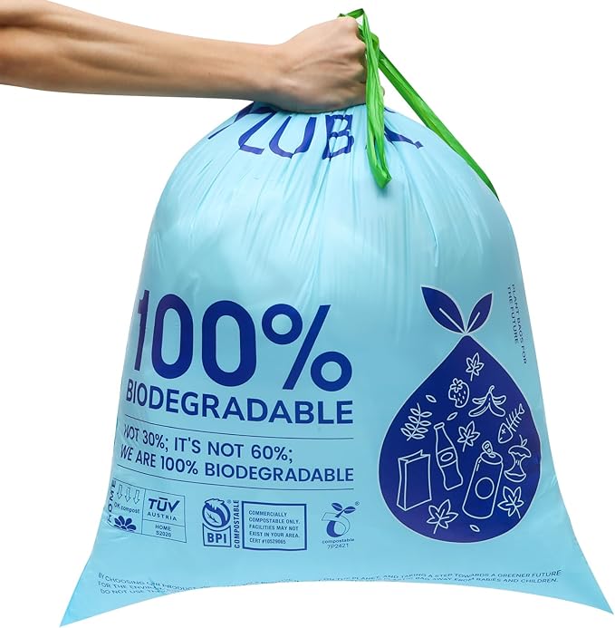 100% Home CompostableTall Kitchen Garbage Bag 13 Gallon Size Thickened 13 gallon Trash Bag Break Resistant Drawstring Closure Continuous Odor Control Blue Lavender Odor 90 bags