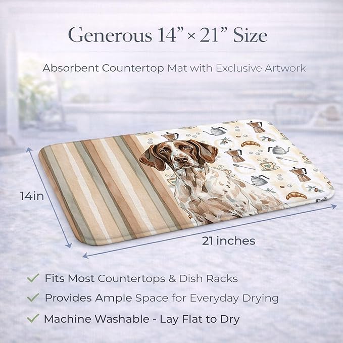 Caroline's Treasures German Shorthaired Pointer Coffee Bar Dish Drying Mat Absorbent Dish Drying Mat Pad for Kitchen Counter Dish Drainer Mat for Countertop 14 x 21 Multicolor