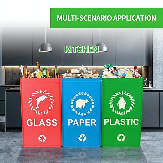 Reusable Trash Bag for Recycling Heavy-Duty Woven Basket 3-Piece Waterproof Reusable Bags with Handle for Sorting Fabric Home Accessory Storage Tool with Durable Design Cans Home Kitchen Office