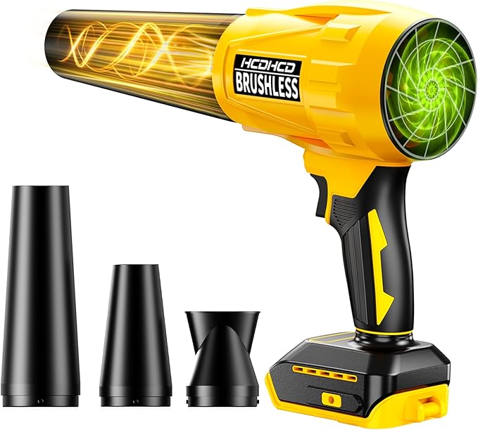 Electric Cordless Leaf Blower for DeWALT 20V Battery 580000 RPM Brushless Turbo Jet Blower with 3 Nozzles Handheld Blower for Patio Garden Yard Leaves Dust Garage &amp Snow Cleaning (Not Batt