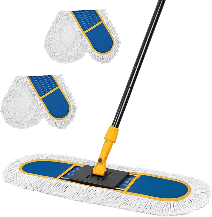 24 Dust Mop for Floor Cleaning Large Areas Dry &amp Wet Mop with 2 Washable Cotton Pads Efficiently Picks Up Pet Hair &amp Dust for Hardwood Tile Laminate Patio