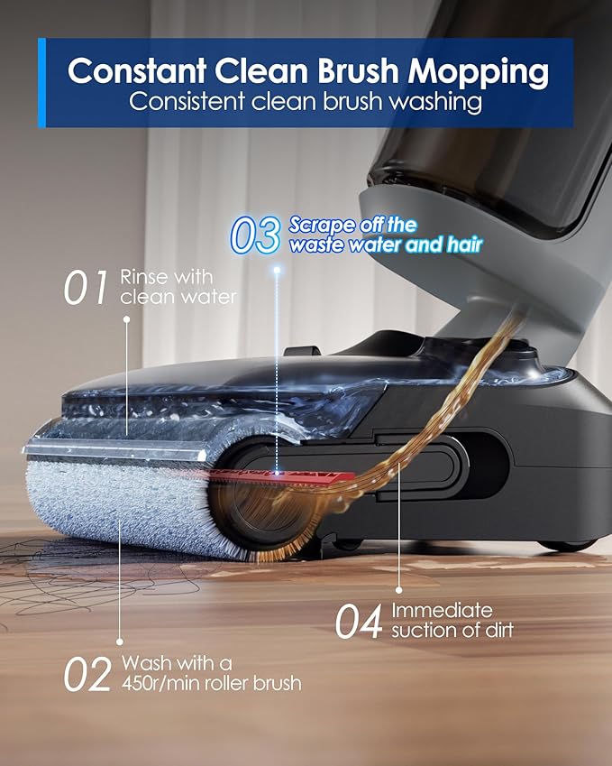 Tineco Floor ONE i5 Stretch Wet Dry Vacuum Cleaner Vacuum &amp Mop in One Step 20kpa Powerful Suction 180° Lay-Flat Design Anti-Tangle Design Dual-Sided Edge Cleaning Up to 30* Minutes Runtime