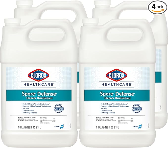 Clorox Healthcare Spore Defense Cleaner Disinfectant Closed System Refill Bottle 128 Fluid Ounces Pack of 4 (Package May Vary)